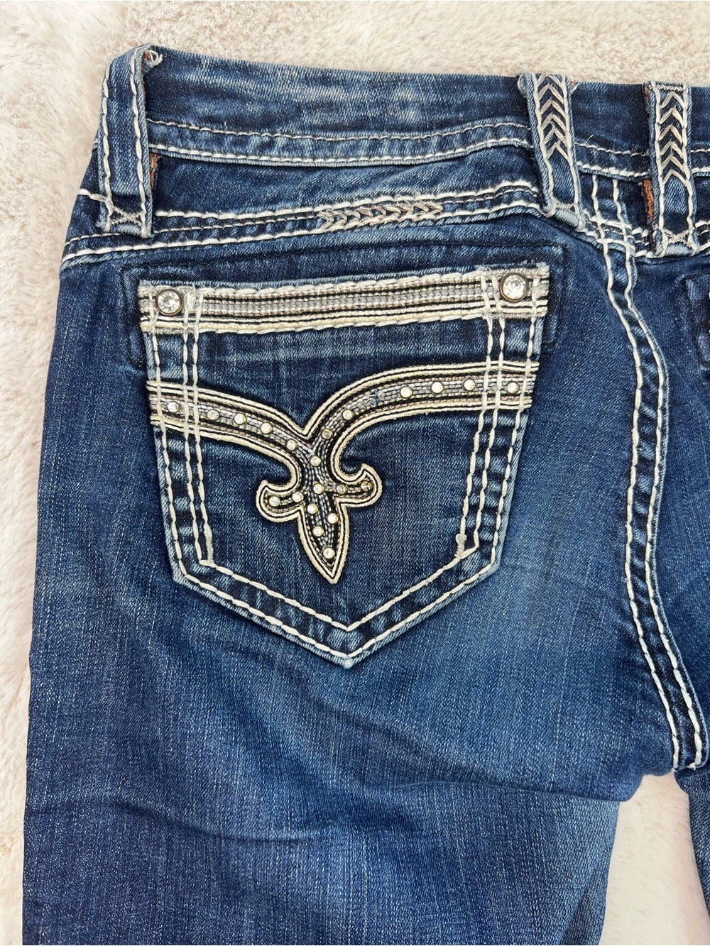 Rock Revival Jeans Low Rise Mei Ankle Skinny Size 29 Fit Dark Wash Blue Bling - Picture 12 of 13
